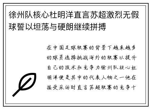 徐州队核心杜明洋直言苏超激烈无假球誓以坦荡与硬朗继续拼搏